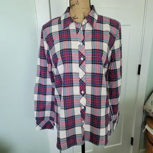 Talbots Button Down Shirt Women Size Medium Plaid Long Sleeve Collared